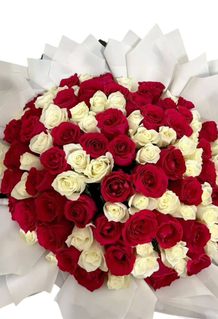 Fifty white and red bouquet