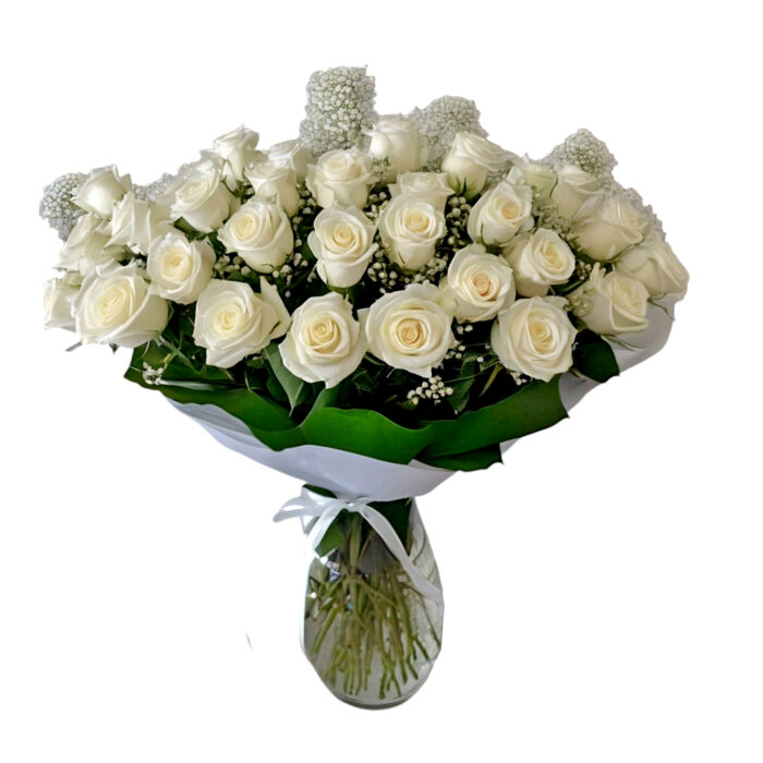 White Roses with baby breath