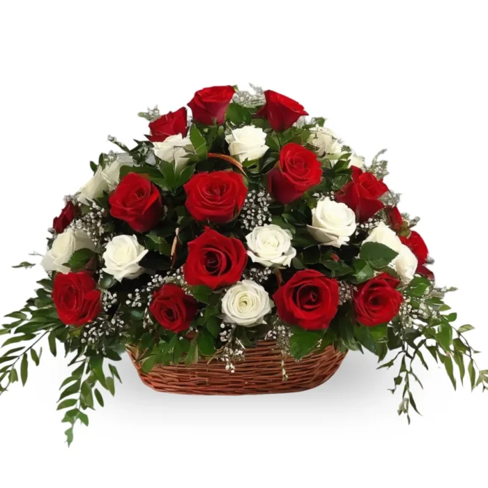 White and red roses in the basket-apache junction