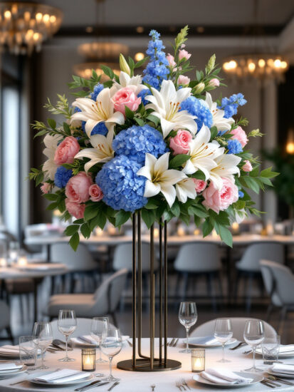 Wedding high centerpiece in restaurant(1)