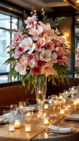 Wedding high centerpiece in restaurant(1)