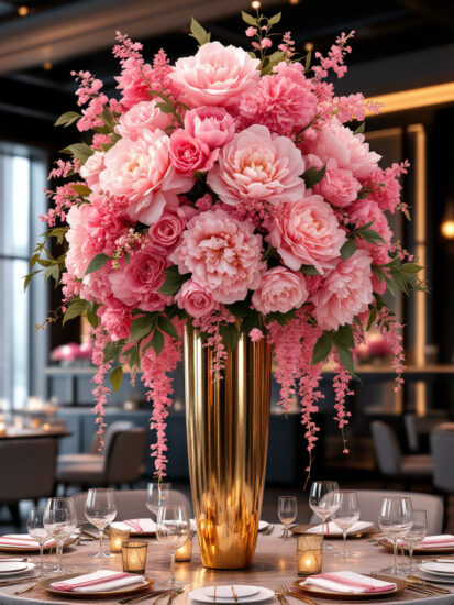 Wedding high centerpiece in restaurant(6)