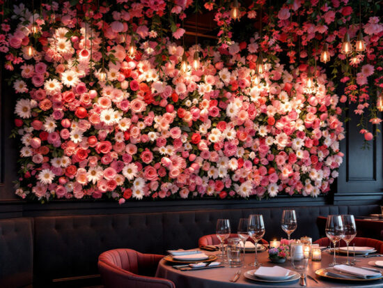 Wedding wall Blooms and Suspended Blooms in restaurant(2)