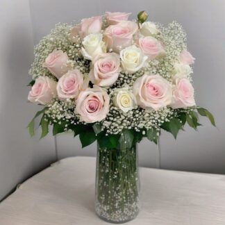 White and pink roses