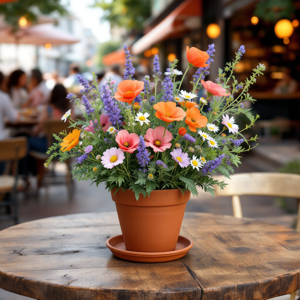 Cafe Ambiance with Beautiful Flower Arrangements