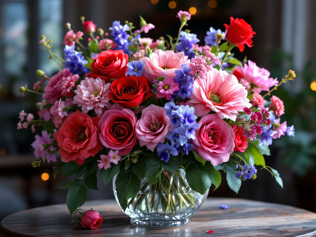 Wildflowers and roses in flower arrangement