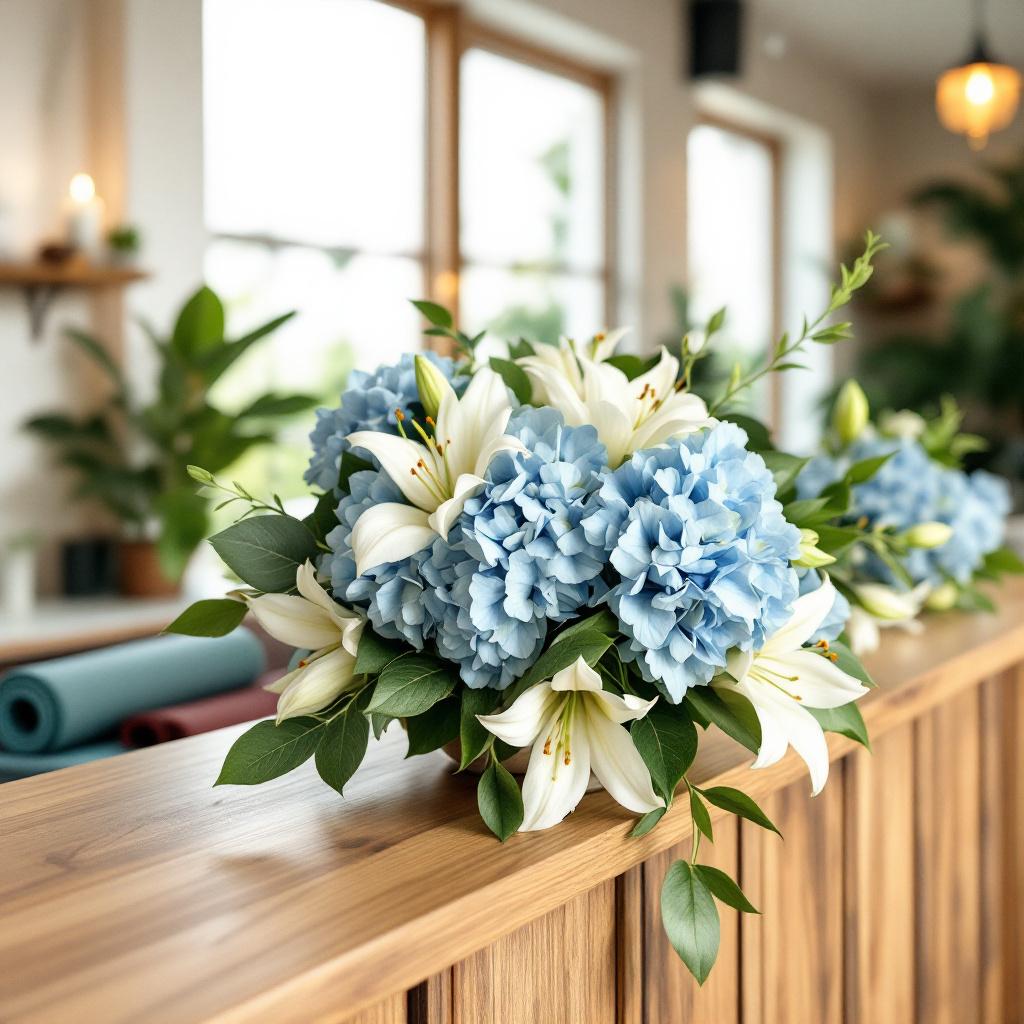 soft-greens-and-tranquil-blue-Flower-Arrangements-for-Your-Yoga-Club-.
