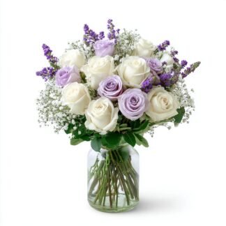 12 Long Stem Roses White and lavender