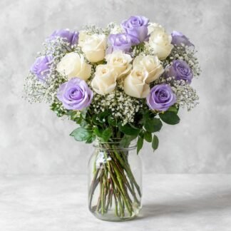 24 roses white and lavender