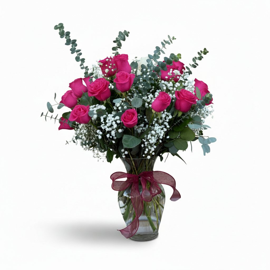 24 Long Stem Roses (Hot Pink)