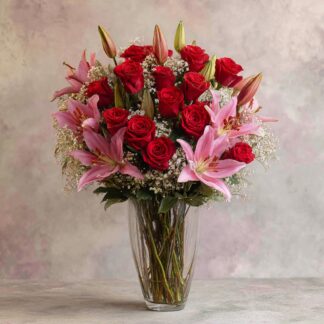 15 long stem red roses and 5 lilies 169.99