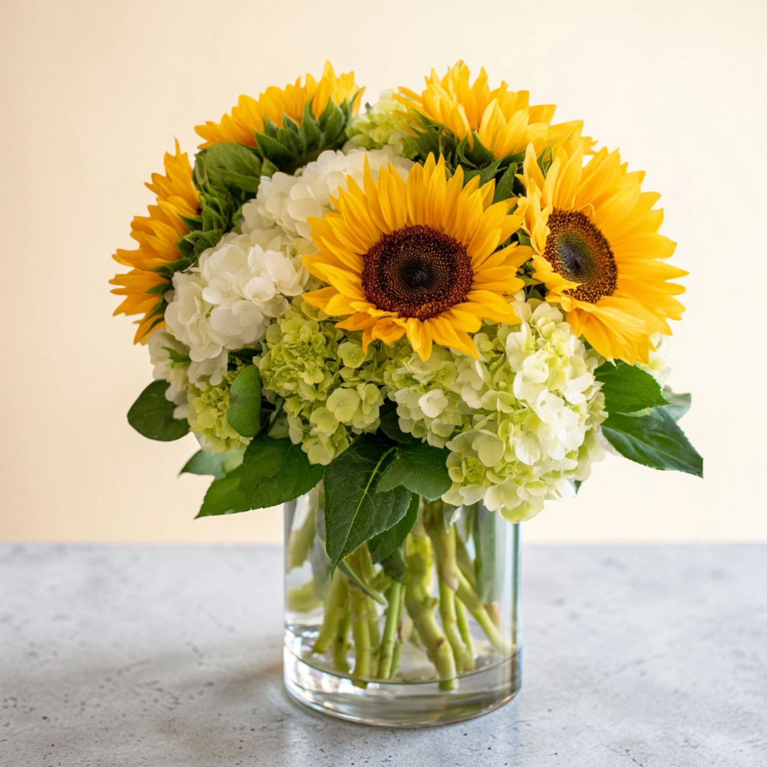 sunflower and hydrangeas